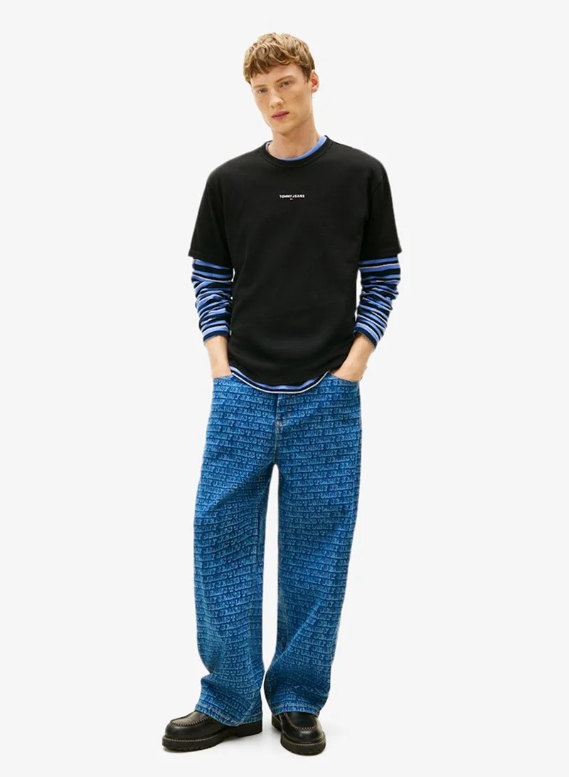 Tommy Jeans Black Linear Logo Embroidery Relaxed T-Shirt for Men | Best Price UAE