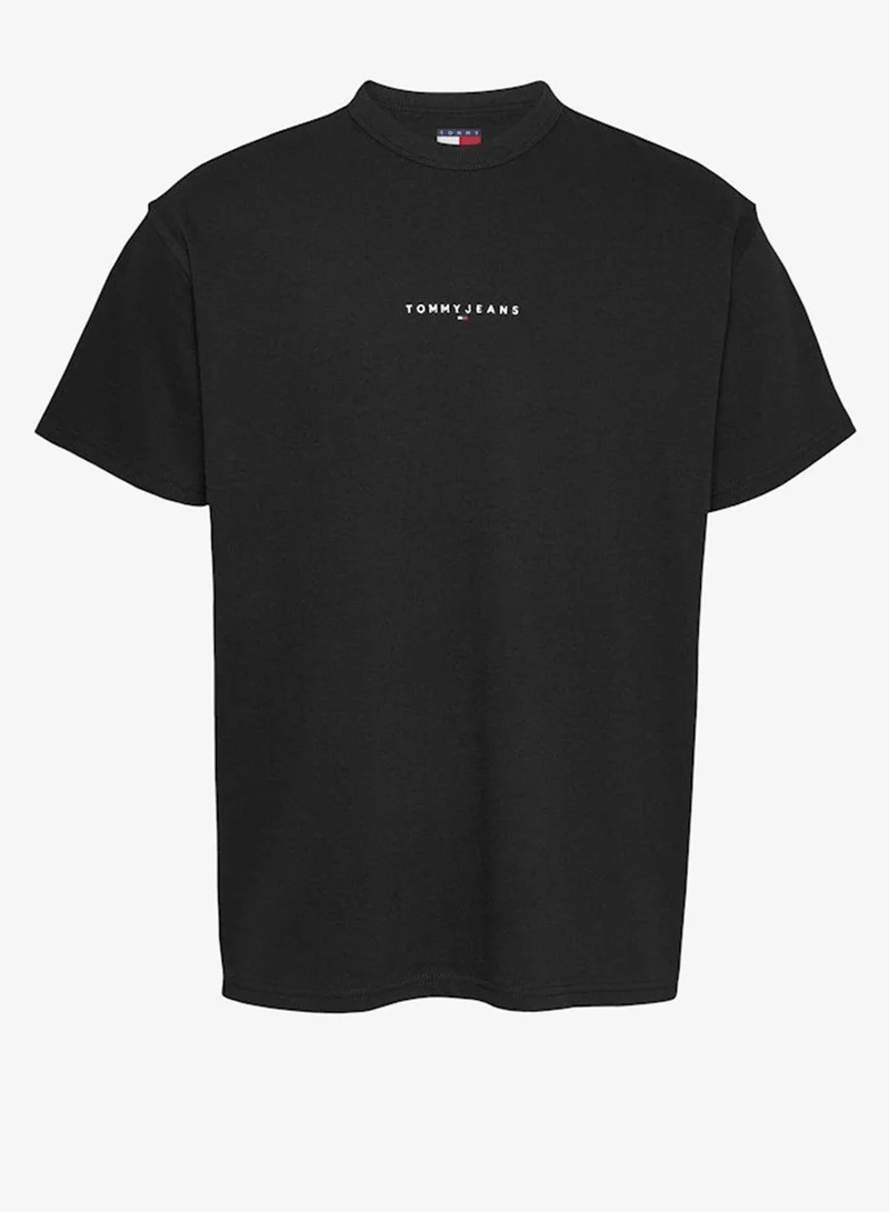 Tommy Jeans Black Linear Logo Embroidery Relaxed T-Shirt for Men | Best Price UAE