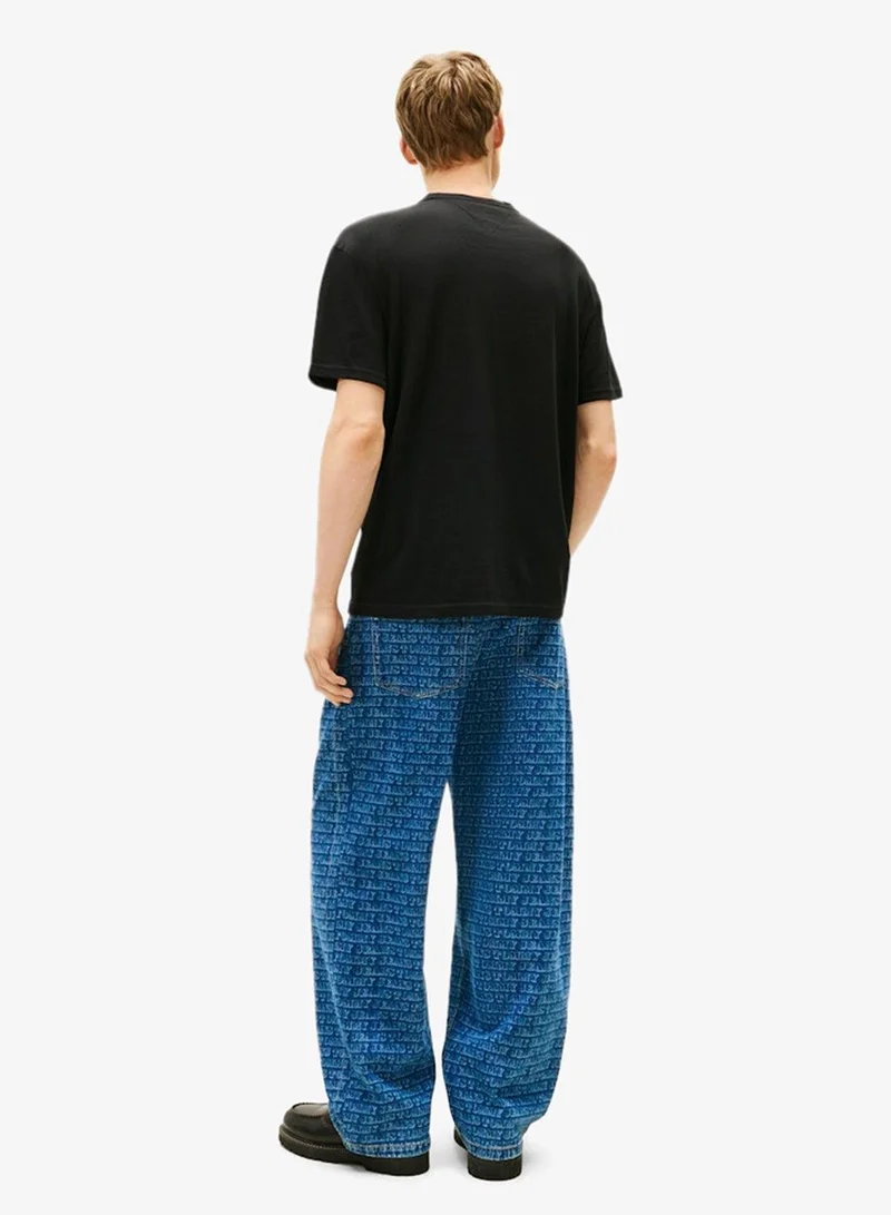 Tommy Jeans Black Linear Logo Embroidery Relaxed T-Shirt for Men | Best Price UAE
