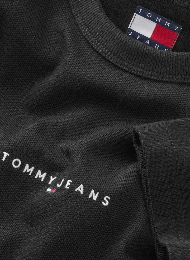 Tommy Jeans Black Linear Logo Embroidery Relaxed T-Shirt for Men | Best Price UAE
