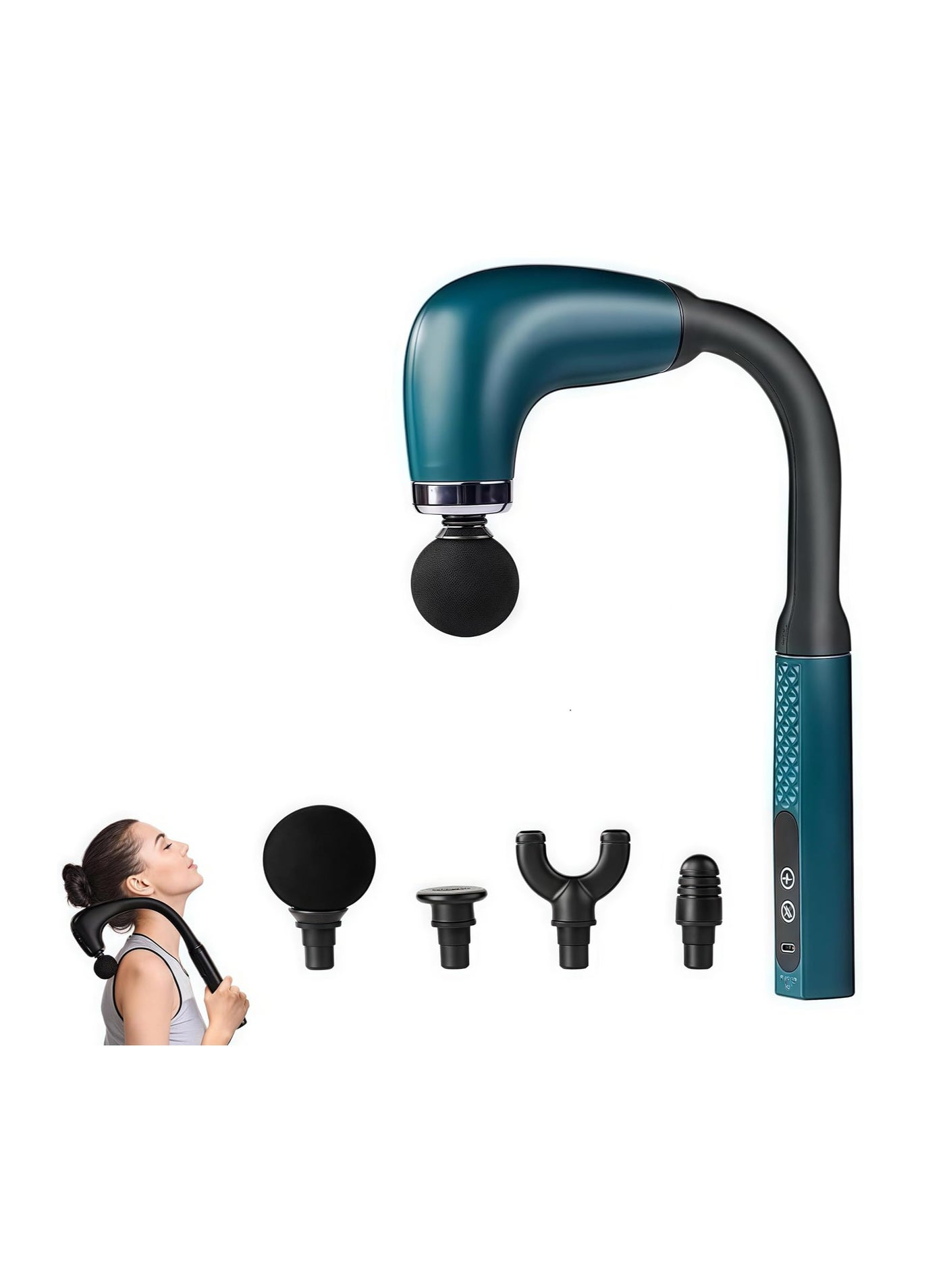 Massage Gun with Extended Handle Revolutionary U-Shaped Back Massager With 4 Heads, 9 Speeds, for Pain Relief Deep Tissue Body Massager for Neck, Shoulder, Leg-Reach Every Muscle with Ease
