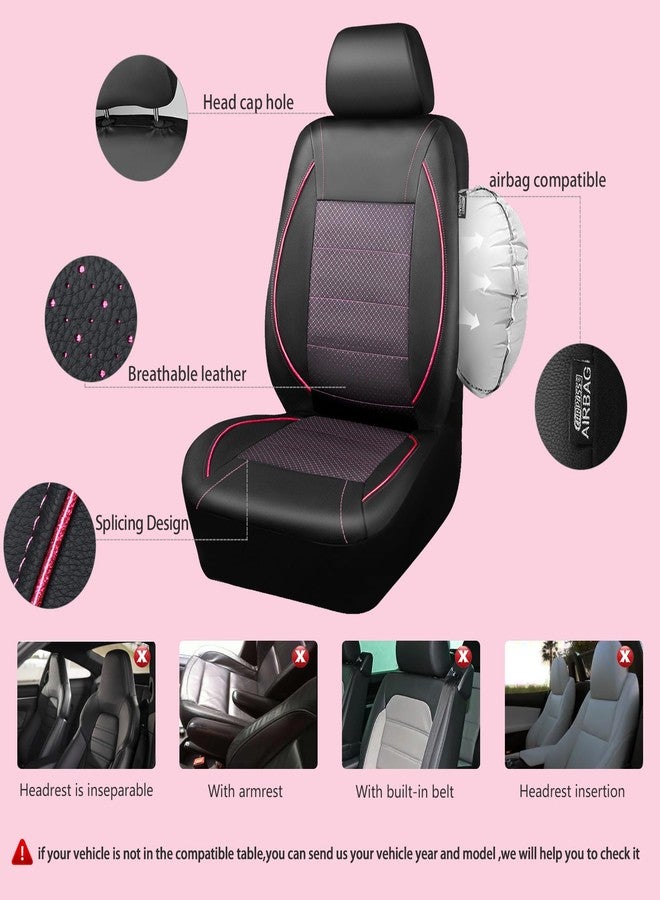 CAR PASS طقم كامل من أغطية مقاعد السيارة من الجلد الصناعي (PU) من CAR PASS، بتصميم سحاب داخلي وفتحات مخصصة، متوافق مع الوسائد الهوائية، مقاس عالمي للسيارات وسيارات الدفع الرباعي والشاحنات الصغيرة والشاحنات (طقم كامل، أسود ووردي) - Image 5