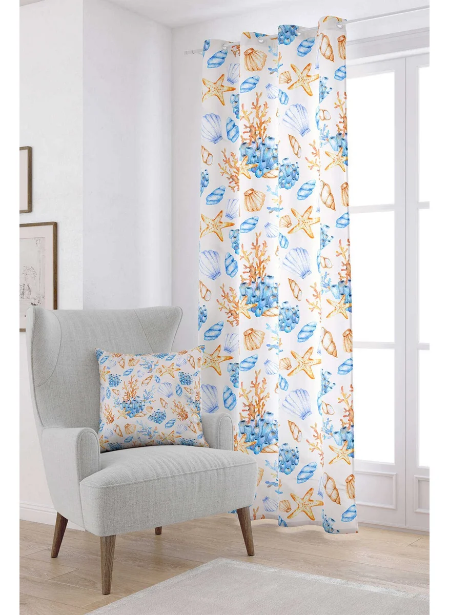 Cango Home Blue Orange Marine Patterned Digital Printed Curtain CGH1134-PR