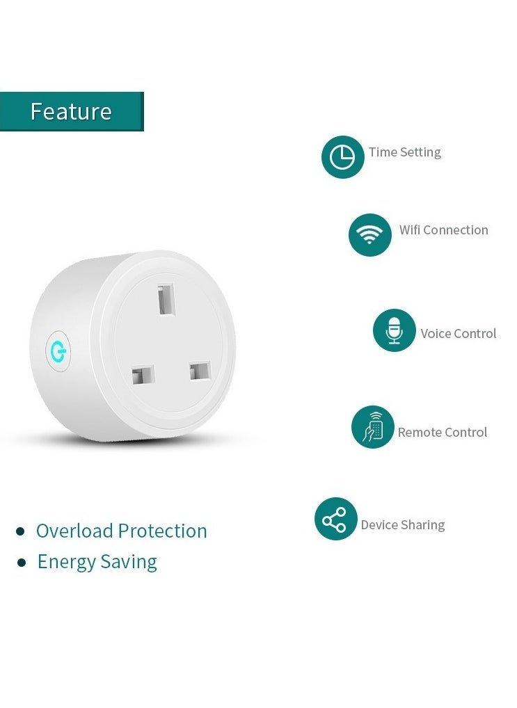 Smart WiFi Plug, 16A Smart Outlet Plug Socket for Home appliances Automation Compatible with Google Home & Alexa. Mini Socket with remote & voice control with timer function. No Hub required. (Pack of 2)