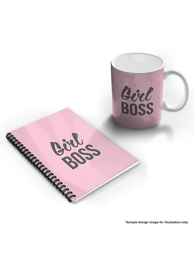 Stylizedd - Stylizedd Designer Printed Coffee Mug + A5 Spiral Notebook Memo Notepad Journal Personalised Combo Gift Set  - Girl Boss -Yellow - Image 1