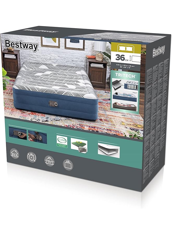Bestway 2.03m x 1.52m x 36cm Tritech Fashion Flock Air Mattress Queen Built in AC Pump - Image 3