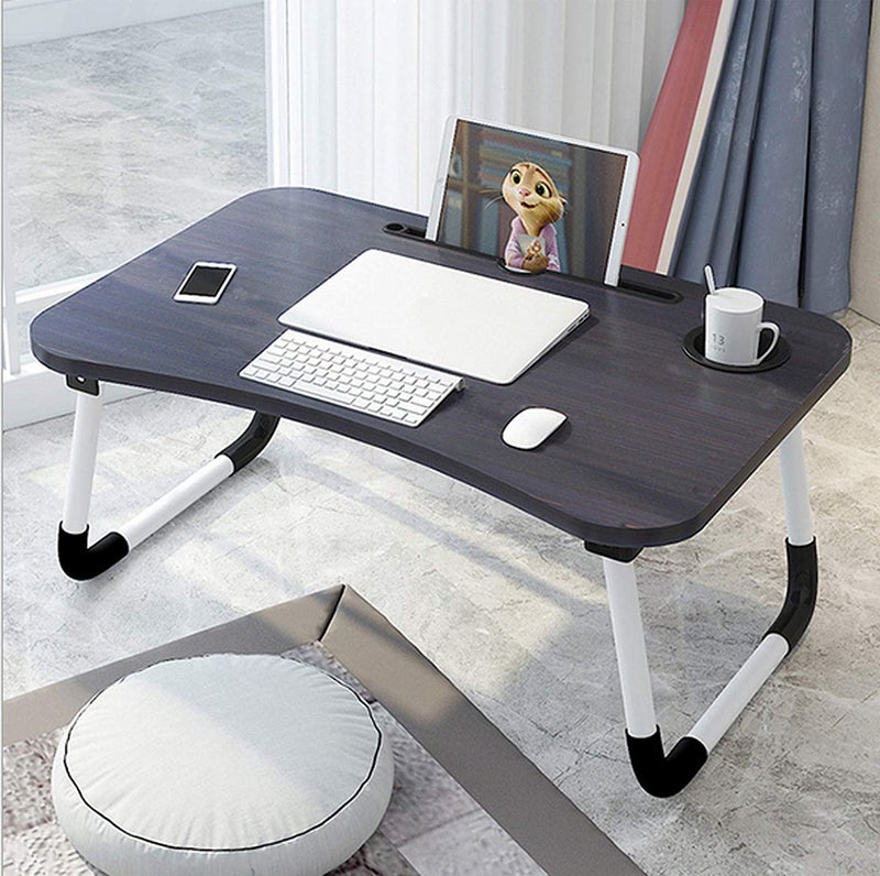 Shopper52 Foldable Portable Adjustable Multifunction Laptop Study Lapdesk Table for Home Office with Cup Slot - HQMPTCUP-BK1 - Image 2