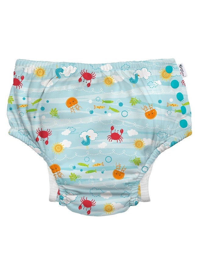 جرين سبراوتس أنا ألعب. من جرين سبراوتس، حفاضات سباحة إيكو سناب قابلة لإعادة الاستخدام مع أربطة، عامل حماية من الأشعة فوق البنفسجية 50، 18 شهرًا، لون أزرق فاتح، تصميم حاصل على براءة اختراع، حاصل على شهادة STANDARD 100 من OEKO-TEX