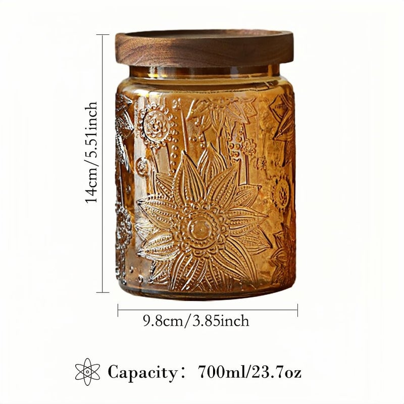 ANSQU Vintage 23.7oz Glass Jar with Solid Wood Lid - Airtight Storage for Loose Tea, Coffee, Candy, Cookies, Laundry Detergent - Decorative Kitchen Jar, Cute & Functional (Yellow, 1 Pack) - Image 2