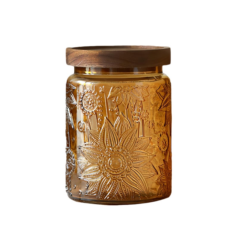 ANSQU Vintage 23.7oz Glass Jar with Solid Wood Lid - Airtight Storage for Loose Tea, Coffee, Candy, Cookies, Laundry Detergent - Decorative Kitchen Jar, Cute & Functional (Yellow, 1 Pack) - Image 1