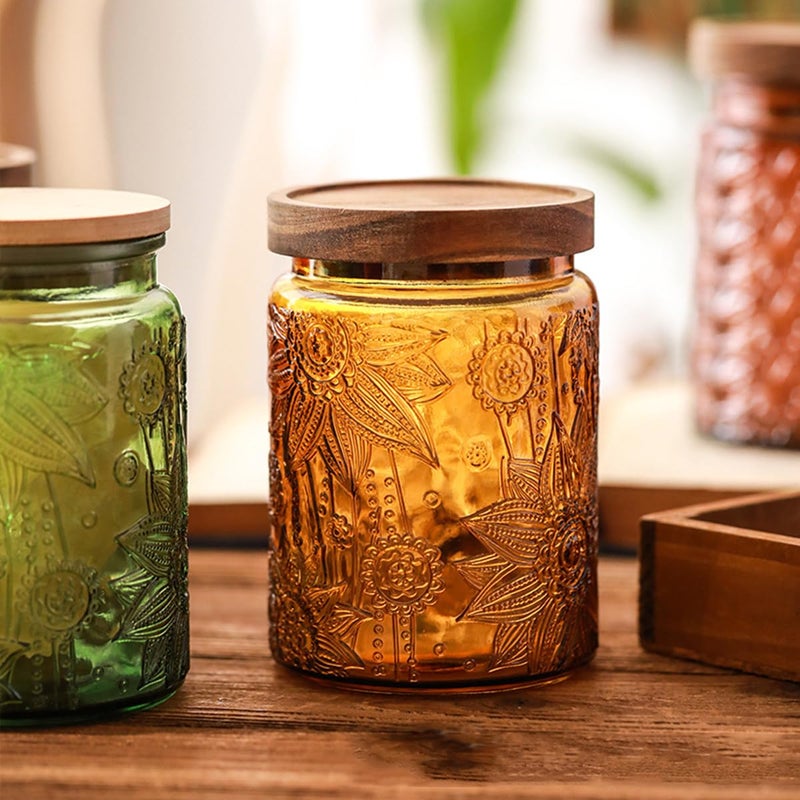 ANSQU Vintage 23.7oz Glass Jar with Solid Wood Lid - Airtight Storage for Loose Tea, Coffee, Candy, Cookies, Laundry Detergent - Decorative Kitchen Jar, Cute & Functional (Yellow, 1 Pack) - Image 3