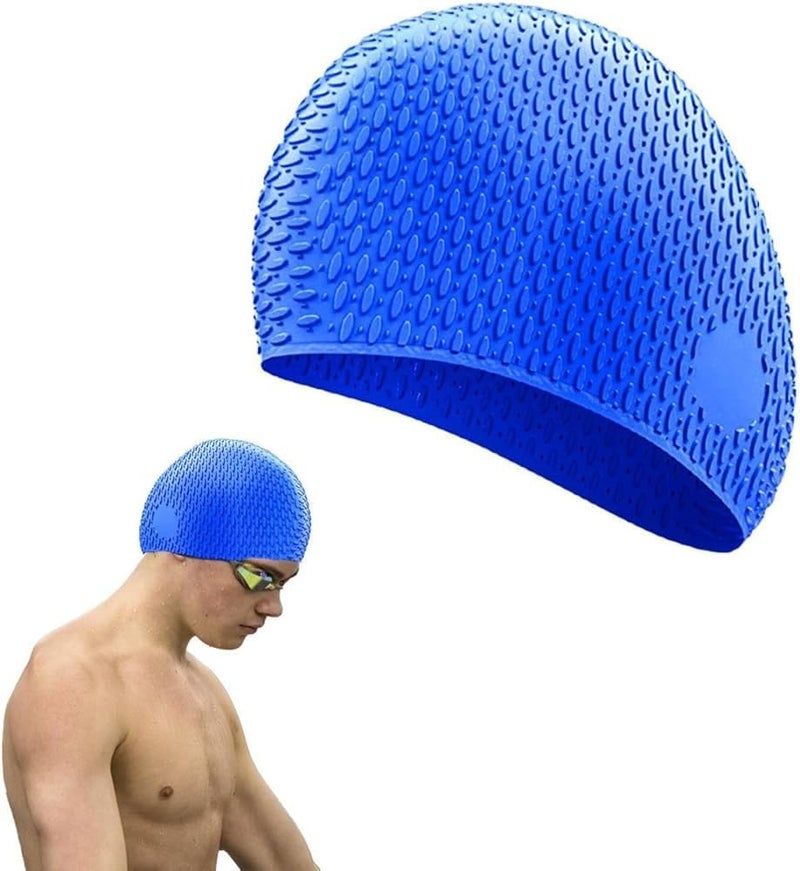 Zoto Silicone Swimming Cap in Royal Blue with Textured Pattern - Image 3
