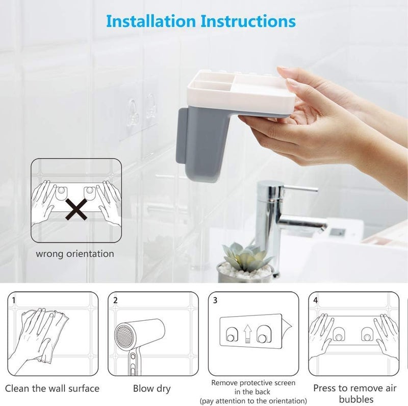 KRUPAVI Toothbrush Holders for Bathrooms, 3 Cups Toothbrush Holder Wall Mounted - Large Capacity Tray for Cosmetic Holder - Bathroom Organizer & Bathroom Organization and Storage (Multi Color) - Image 2