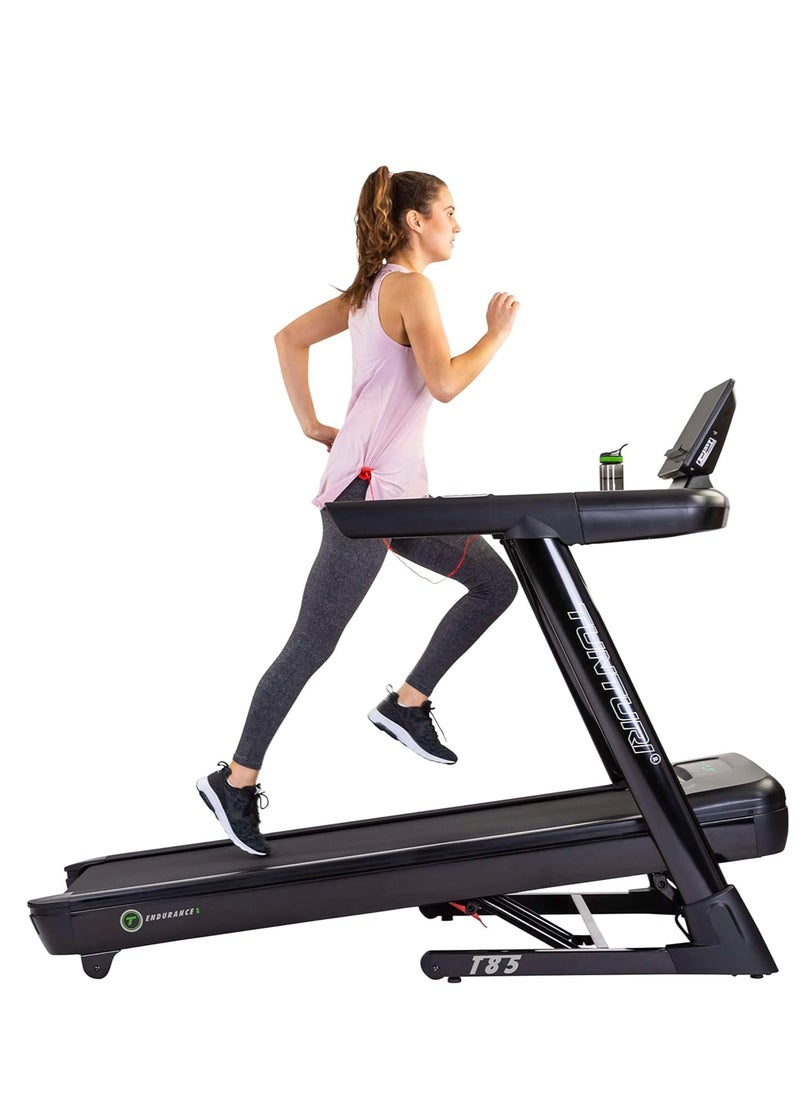 Tunturi T85 Endurance Folding Treadmill for Home – Quiet Electric Running Machine with Cushioning, Incline & LCD Display – Ideal for Walking, Jogging & Intense Workouts