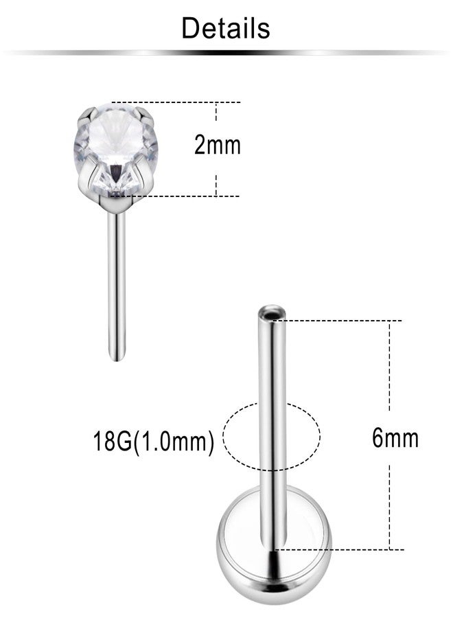 Ftovosyo G23 Titanium Threadless Push in Nose Rings Studs 18G Pushin Nose Piercings Nostril Piercing Jewelry for Women Men CZ 2mm Post Length 6mm - Image 2