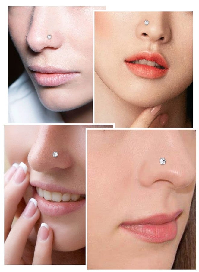 Ftovosyo G23 Titanium Threadless Push in Nose Rings Studs 18G Pushin Nose Piercings Nostril Piercing Jewelry for Women Men CZ 2mm Post Length 6mm - Image 5