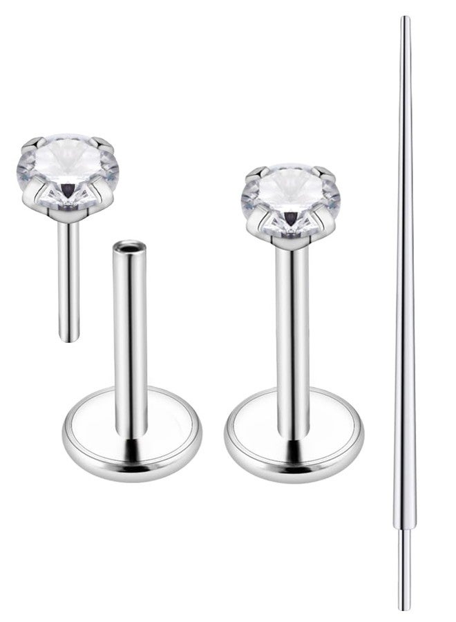 Ftovosyo G23 Titanium Threadless Push in Nose Rings Studs 18G Pushin Nose Piercings Nostril Piercing Jewelry for Women Men CZ 2mm Post Length 6mm - Image 1