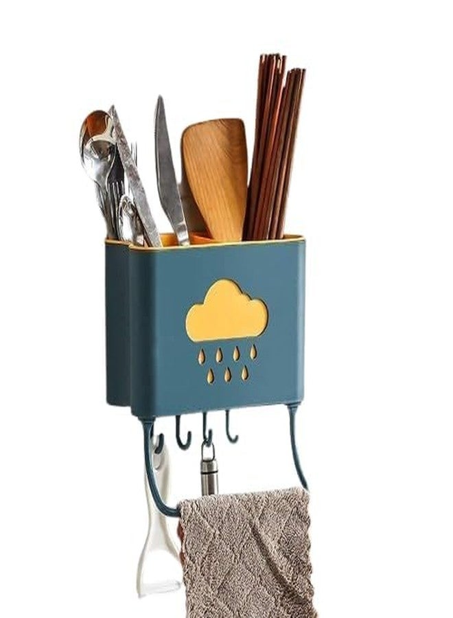 ERITIN Multifunctional Cloud Kitchen Storage Holder with Cutlery Organizer, Hooks & Towel Rack – Wall-Mounted Utensil Holder for Knives, Spoons, Chopsticks & More (Multicolor) - Image 1