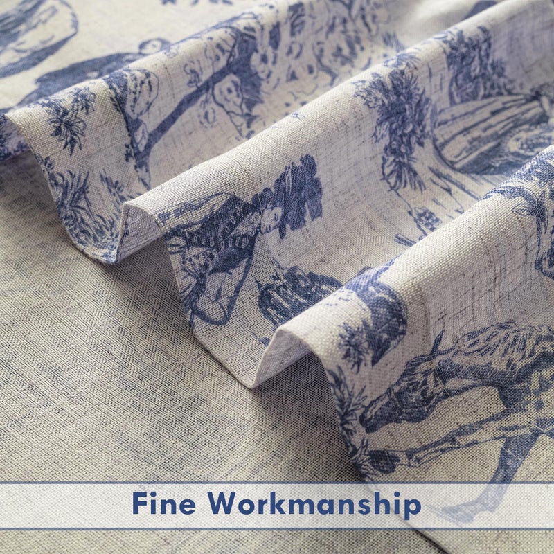 DriftAway Kitchen Curtains Toile Tier Linen Short Curtains Cafe 45 Inch Length for Living Room Bathroom Farmhouse French Country Vintage Printed Pattern Rod Pocket 2 Panels Navy - Image 5