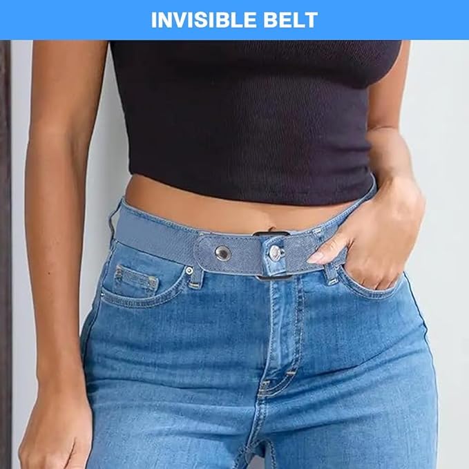 Toxen Invisible Buckle-less Jeans Belt with Ring Adjustable Buckle Free Waist Belt Elastic Belt for Jeans Pants Skirts Women or Men (DENIM) - Image 4