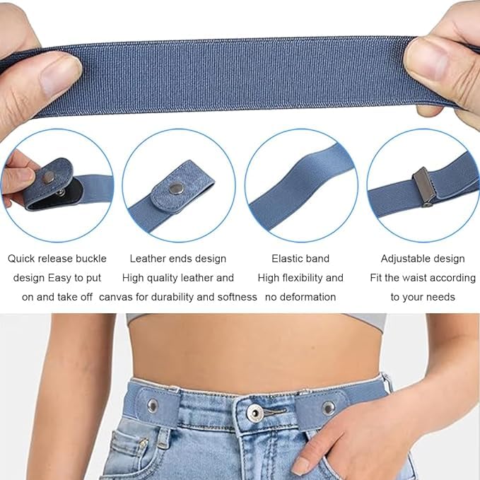 Toxen Invisible Buckle-less Jeans Belt with Ring Adjustable Buckle Free Waist Belt Elastic Belt for Jeans Pants Skirts Women or Men (DENIM) - Image 3