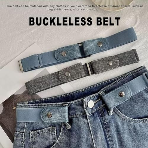 Toxen Invisible Buckle-less Jeans Belt with Ring Adjustable Buckle Free Waist Belt Elastic Belt for Jeans Pants Skirts Women or Men (DENIM) - Image 5