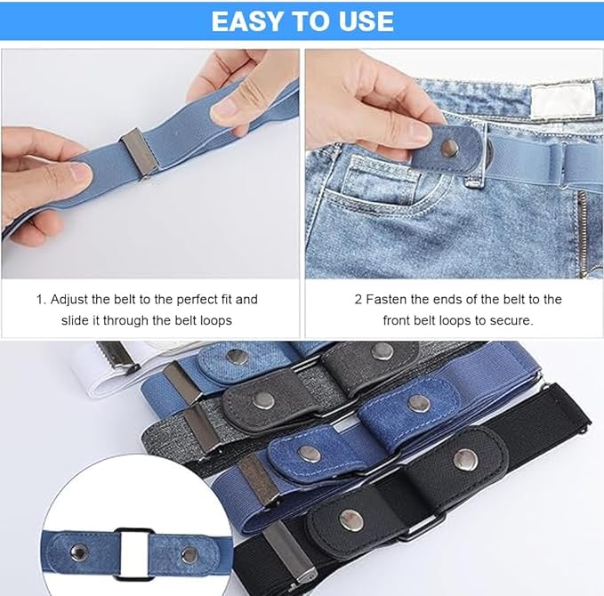 Toxen Invisible Buckle-less Jeans Belt with Ring Adjustable Buckle Free Waist Belt Elastic Belt for Jeans Pants Skirts Women or Men (DENIM) - Image 2