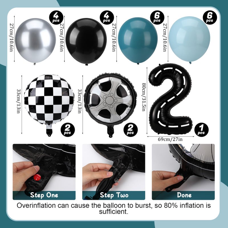Guiqulai Two Fast Birthday Decor, Race Car Party Supplies Baby Boy 2nd Birthday Decorations Racing Car Party Signs Cake Toppers Foil Balloons Banner Tablecloth Decorations for Boy,Blue - Image 3