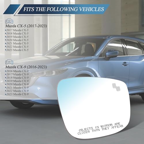 GrteRokky Passenger Side Mirror Glass w/Heated|Blind Spot Detection Compatible for Mazda CX-5 2017-2023 CX-9 2016-2023 Right Side Rear View RH Heating Mirror Glass with Backing Plate TK71-69-1G1 - Image 2