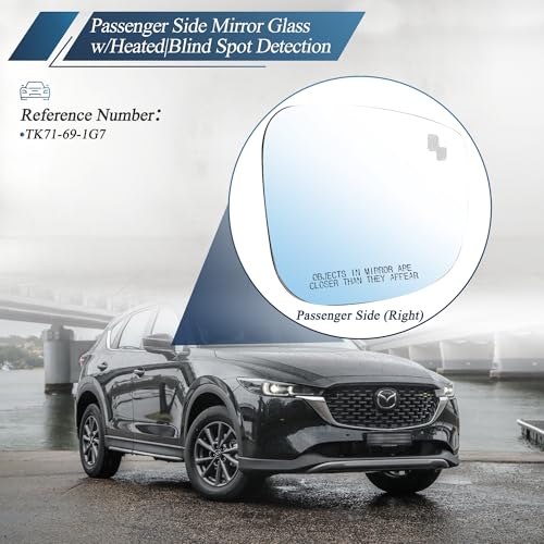 GrteRokky Passenger Side Mirror Glass w/Heated|Blind Spot Detection Compatible for Mazda CX-5 2017-2023 CX-9 2016-2023 Right Side Rear View RH Heating Mirror Glass with Backing Plate TK71-69-1G1 - Image 3