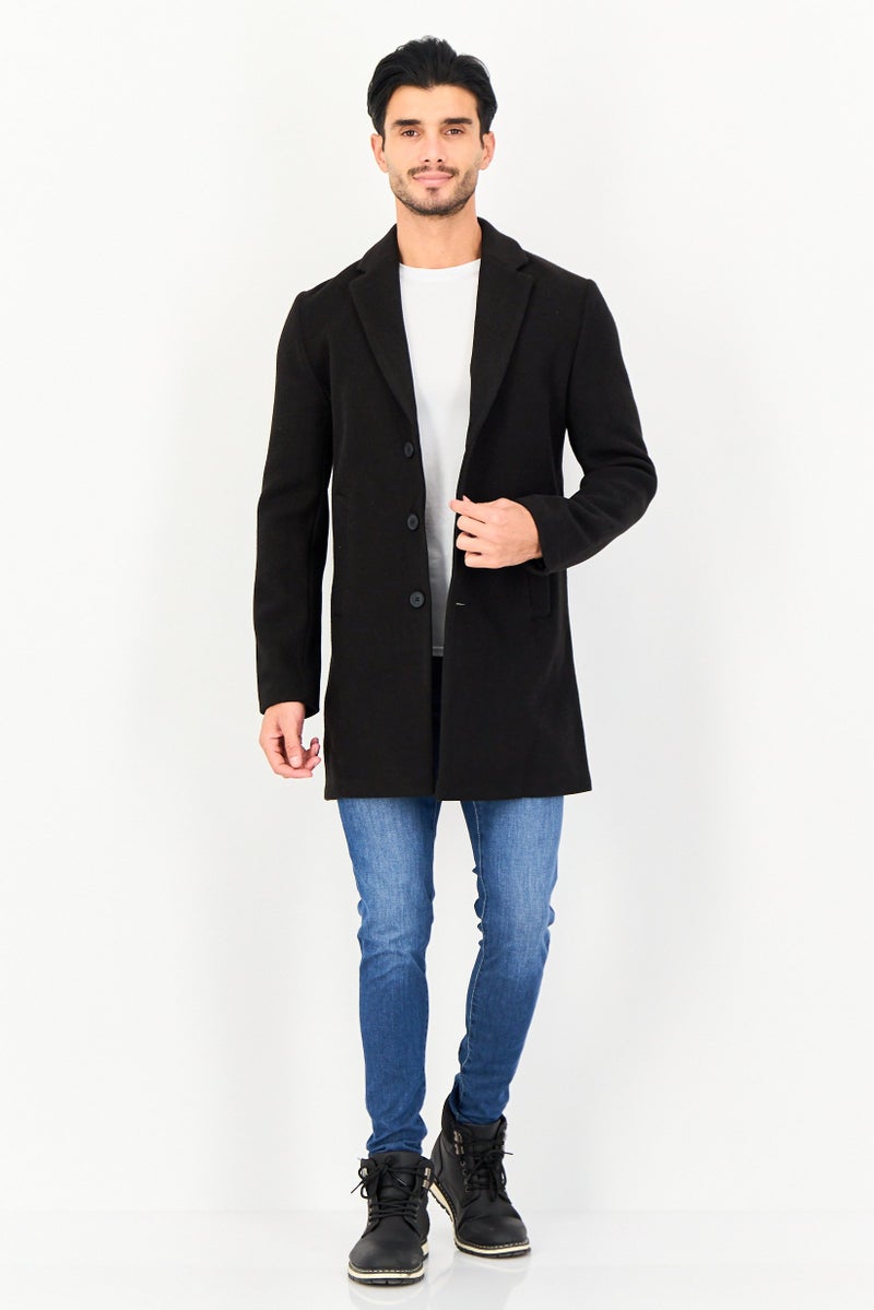 Celio Men Solid Long Sleeve Trench Coat, Black - Image 3