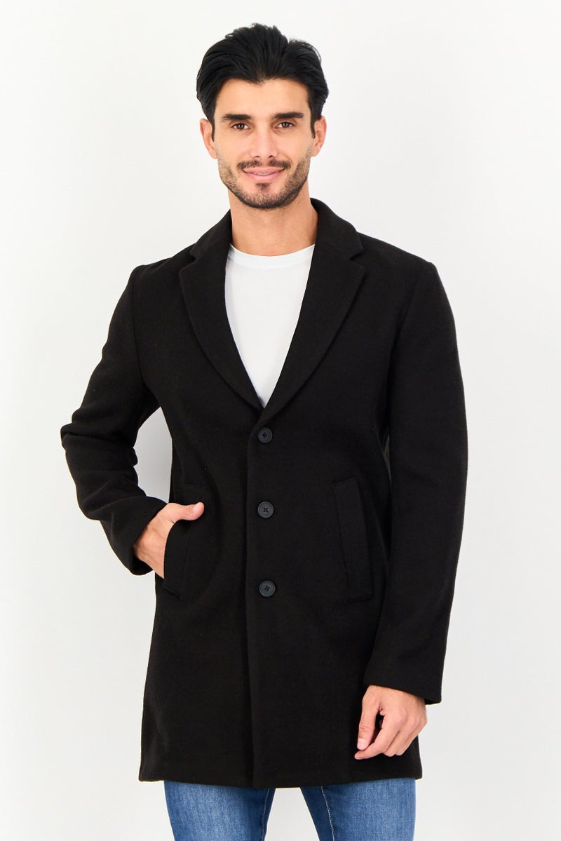 Celio Men Solid Long Sleeve Trench Coat, Black - Image 1