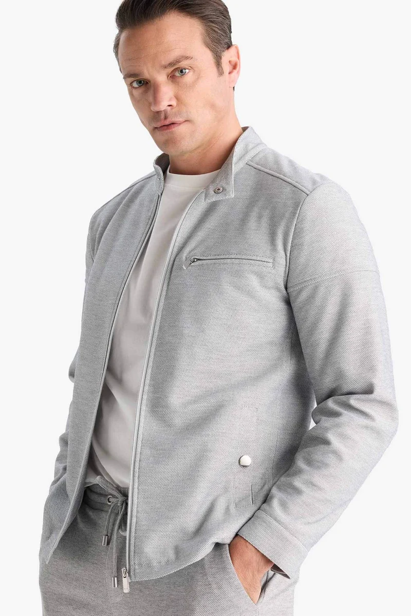ديفاكتو Slim Fit Stand up Collar Zippered Jacket