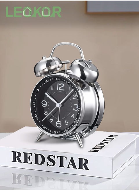 Loud Alarm Clock For Heavy Sleepers Silent Non-Ticking Retro Quartz Alarm Clock with Backlight Black