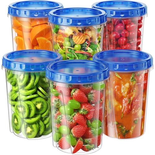 BiuLeon 6 Pack-34 oz Freezer Storage Containers, Plastic Food Storage Containers with Twist Top Lids, BPA Free and Reusable Soup Containers with Lids, Leakproof/Microwave/Dishwasher Safe - Image 1