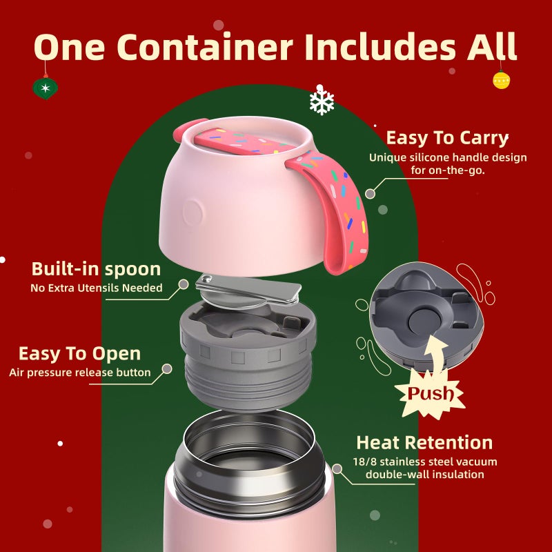 ChugJug 2 Pack Insulated Food Jar 26oz & 18oz, Thermo for Hot Food Vacuum Insulated Soup Container, Leak-Proof Stainless Steel Food Jar with Spoon, Cute Stylish Design for School Office Travel (Pink) - Image 5