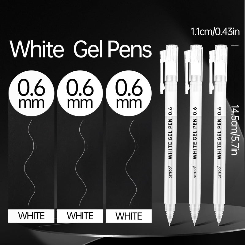 GETFOO White Gel Pens & Metallic Gel Markers - 0.6mm Fine Point Opaque Archival Ink Pens for Art, Coloring, Drawing, Sketching, Illustration, Adult Coloring Books, Card Making & Journaling, Pack of 6 - Image 2