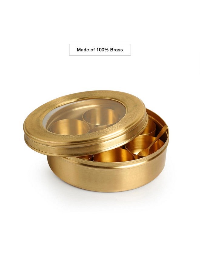 ExclusiveLane 'Floral Hand-Etched' Brass Masala Box For Kitchen Spice Box With Spoon (Brass, 7 Containers, 100 ML) | Masala Dani Spice Containers Brass Spice Box For Kitchen - Image 3
