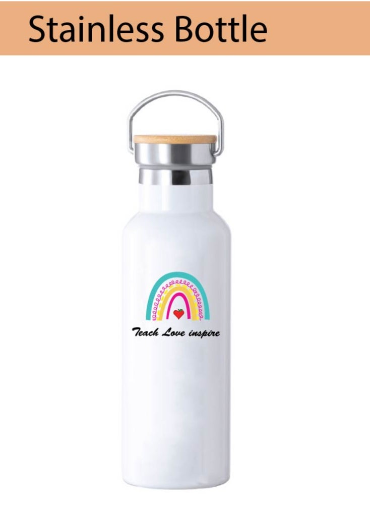 PRINTSHOP4ME - Teacher's Day Pack of 3 Combo Pack - Stainless Steel Bamboo Cap Flask Bottle 600ml, Teddy Bear and Greeting Card - Teacher's Day Gift Set - Gift for World Teachers Day - Image 1