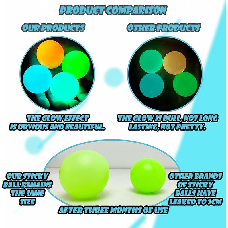 Glow in The Dark Ceiling Balls - Stress Relief and Sensory Toys for Adults and Kids - Sticky, Squishy Fidget Toys - Gifts (4Pcs) - Image 4