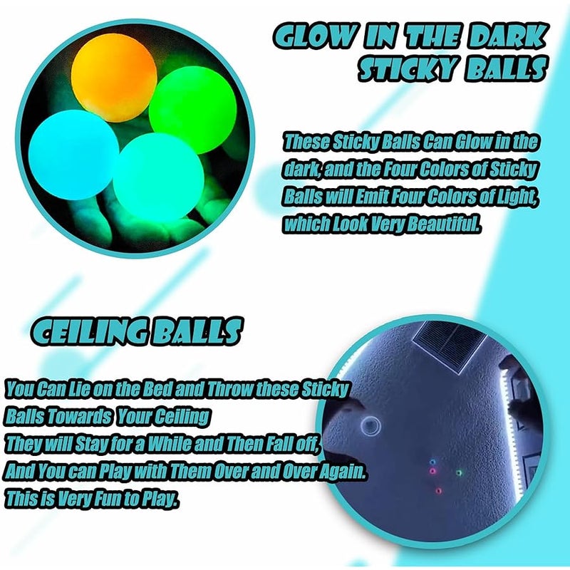 Glow in The Dark Ceiling Balls - Stress Relief and Sensory Toys for Adults and Kids - Sticky, Squishy Fidget Toys - Gifts (4Pcs) - Image 2
