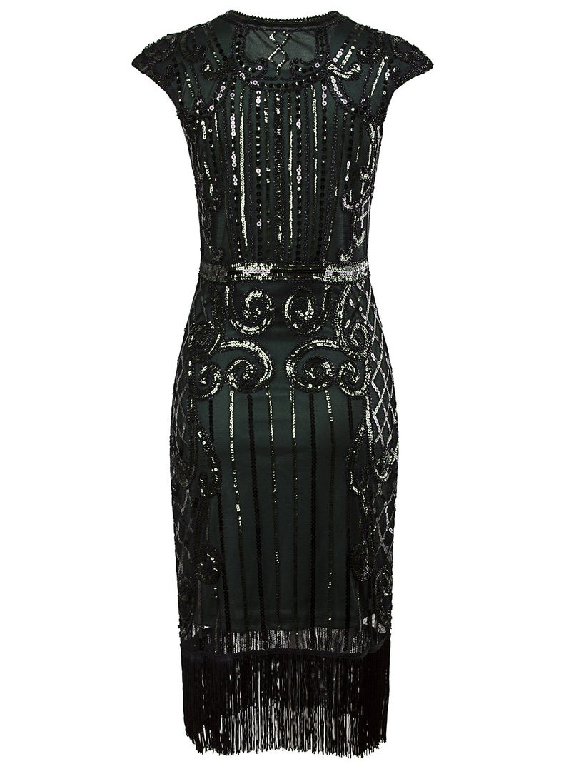 Vijiv 1920s Vintage Inspired Sequin Embellished Fringe Long Gatsby Flapper Dress,Dark Green,XX-Large - Image 4