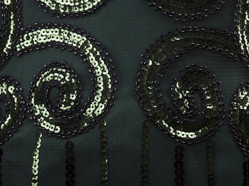 Vijiv 1920s Vintage Inspired Sequin Embellished Fringe Long Gatsby Flapper Dress,Dark Green,XX-Large - Image 5