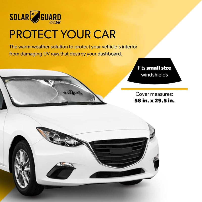 FrostGuard SolarGuard Go Interior Sunshade for Car Windshield, Small - Reflective Car Shades for Windshield, Blocks Damaging UV Rays - Includes 2 Side Window Shades and Storage Pouch - Silver - Image 2