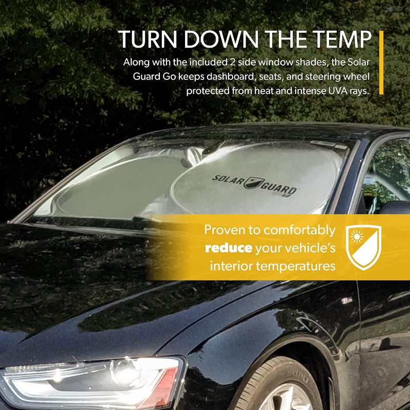 FrostGuard SolarGuard Go Interior Sunshade for Car Windshield, Small - Reflective Car Shades for Windshield, Blocks Damaging UV Rays - Includes 2 Side Window Shades and Storage Pouch - Silver - Image 3