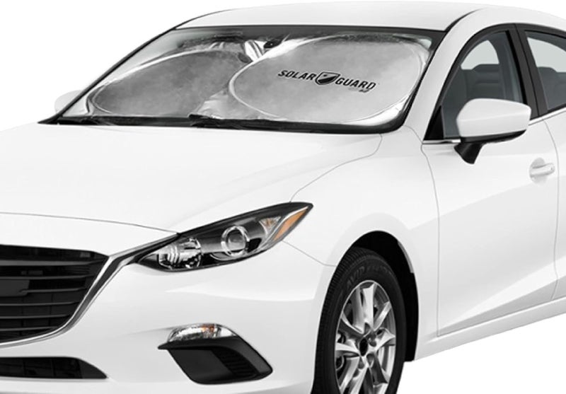 FrostGuard SolarGuard Go Interior Sunshade for Car Windshield, Small - Reflective Car Shades for Windshield, Blocks Damaging UV Rays - Includes 2 Side Window Shades and Storage Pouch - Silver - Image 1