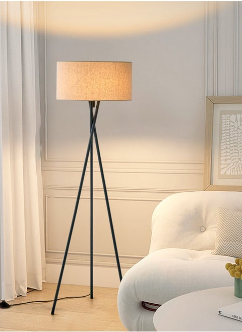Modern Floor Lamp Warm Light, Standing Lamp with Foot Switch, Iron Light Pole Fabric Lampshade, Lighting Decoration, 160x42 cm Black