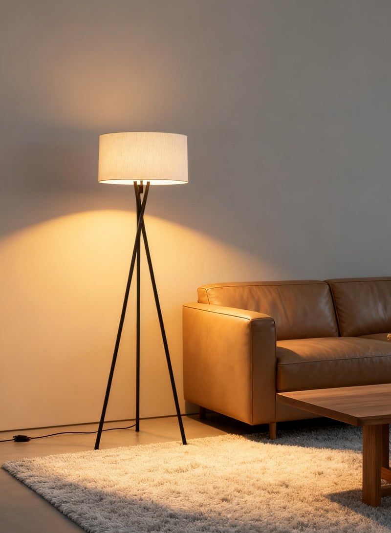 Bolivia's Modern Floor Lamp Warm Light, Standing Lamp with Foot Switch, Iron Light Pole Fabric Lampshade, Lighting Decoration, 160x42 cm Black - Image 2