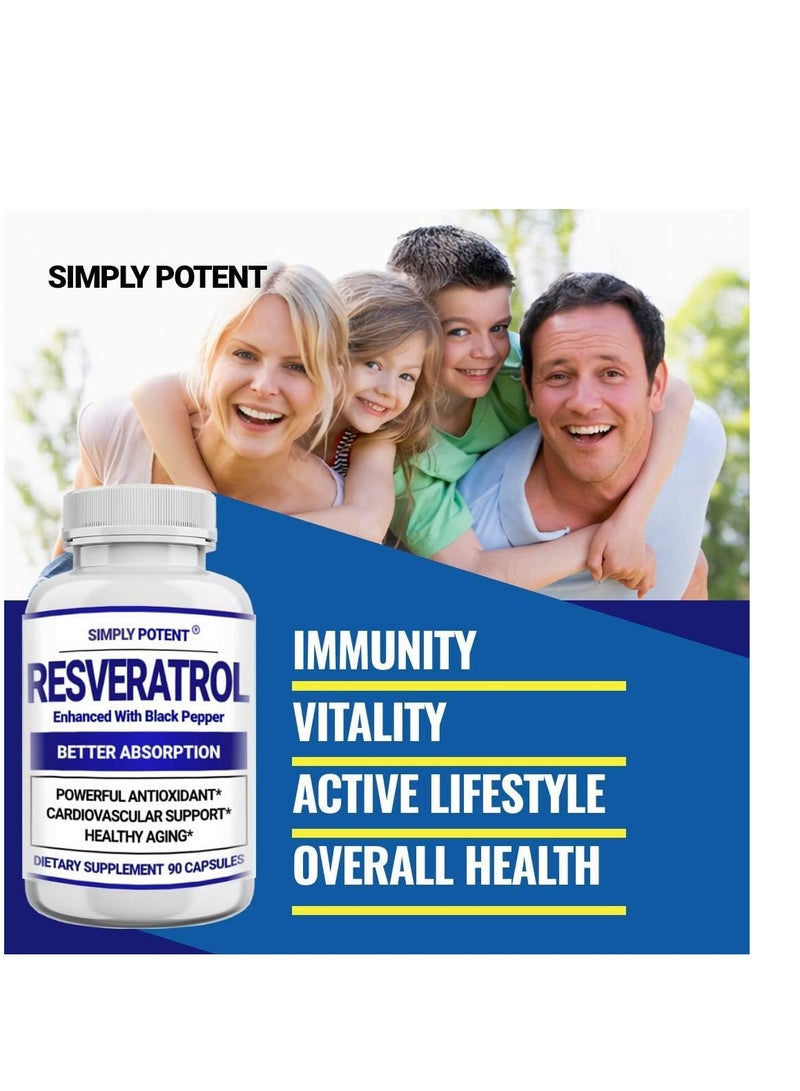 Simply Potent Resveratrol 1000mg Immune & Skin Health, 90 Capsules 45 Servings - Image 3