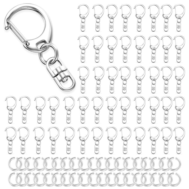 Evnlo 50Pcs Lobster Claw Clasps for Keychain Clip, Swivel Snap Hooks Silver Key Chain Rings DIY Making Kit for Crafts - Image 1